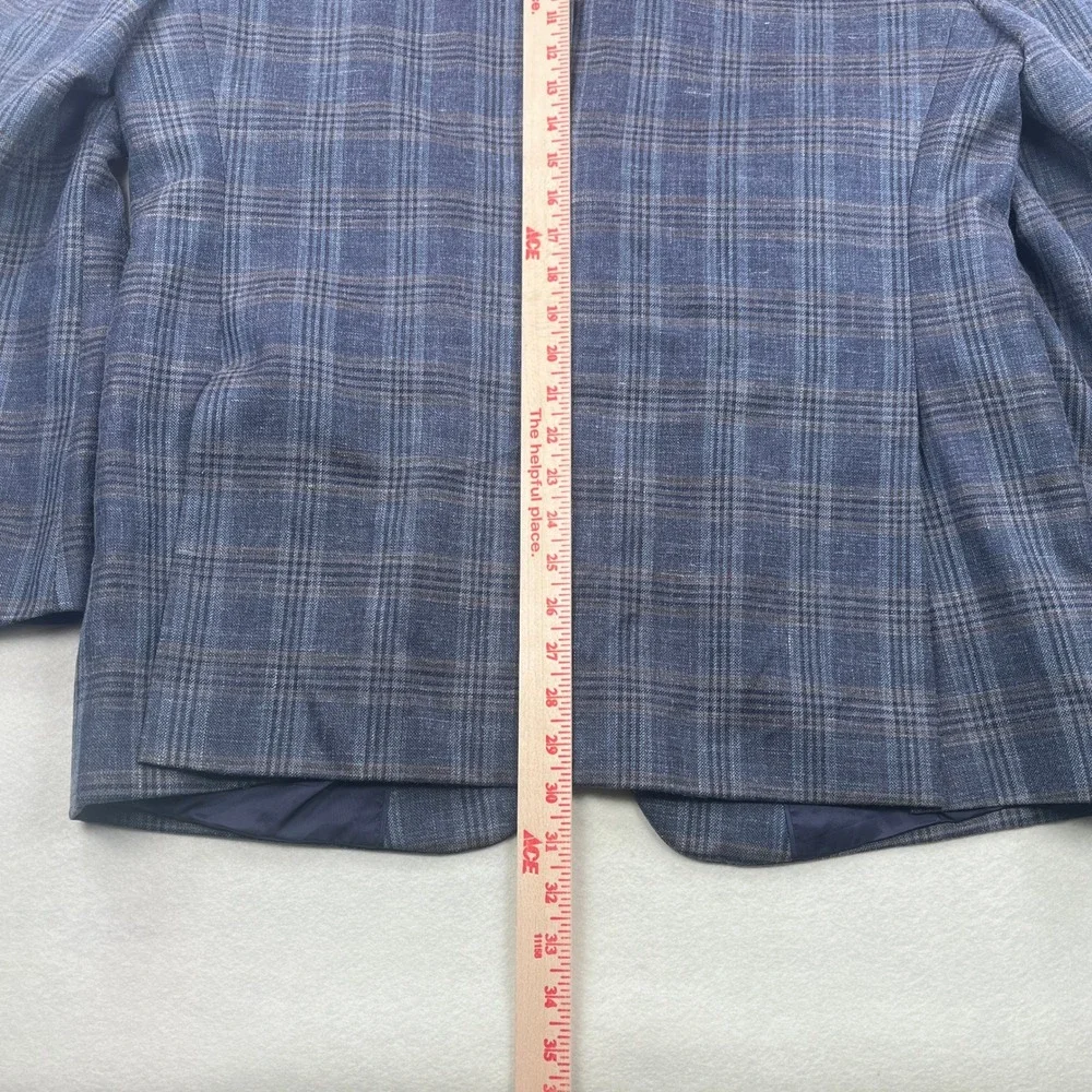 Jos A Bank Blue Glen Windowpane Plaid Silk Linen Sport Coat Tailored Fit 44R